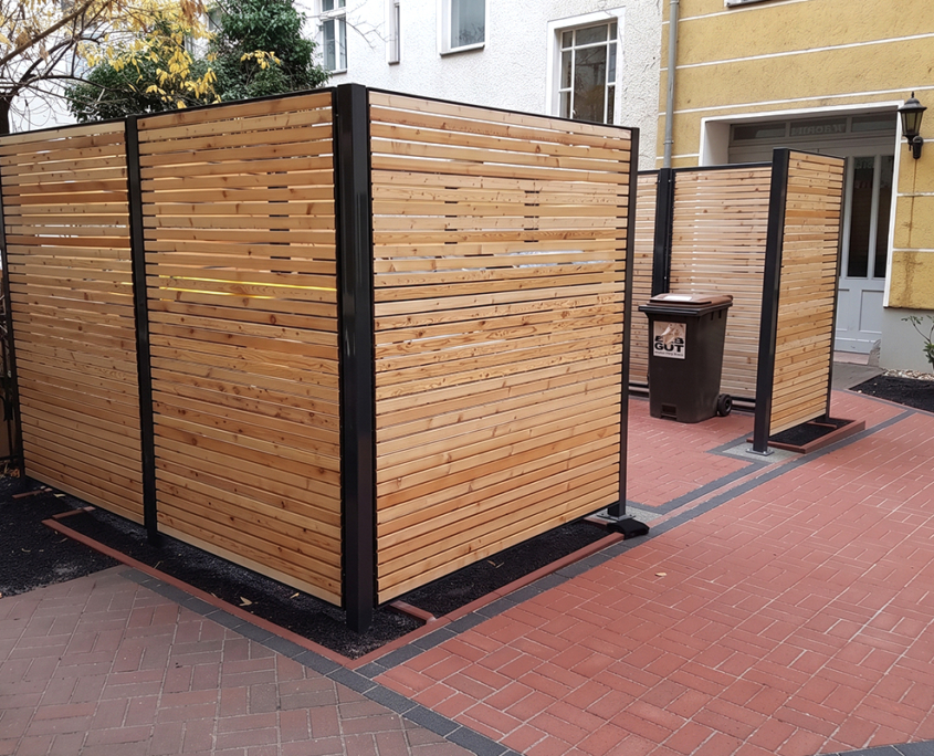 Innenhof Sichtschutz aus Holz für Mülltonnenboxen